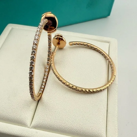 Tiffany & Co.18k Large Diamond Metro Hoop Earrings in Rose Gold - Picture 3 of 9